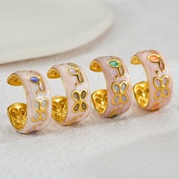 Cincin Terbuka Berlapis Emas Trendy dengan Hiasan Bunga Kupu-Kupu Enamel yang Modis dan Berlebihan untuk Wanita