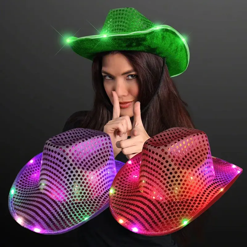 LED Light up Western Cowboy Hat Christmas Festival Party Hats Cosplay  Flashing Costume Party Cowboy Shiny Sequin Hat| Alibaba.com