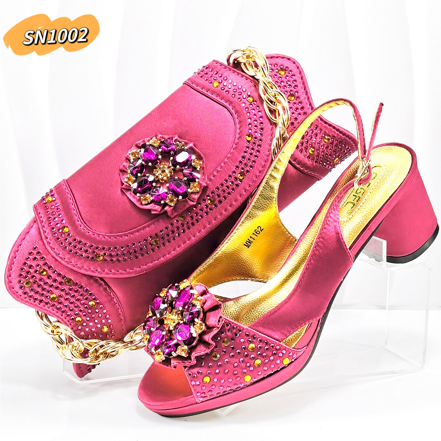 Pink Gold Shoes With Matching Bag Fuschia Pink Pointed Toe Crystal Wedding  Shoes With Matching Bags, image size:1500x1500