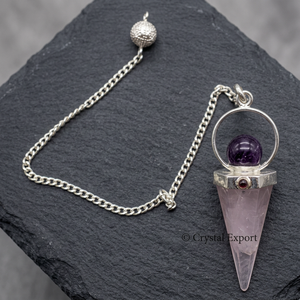 Péndulos Triangulares de Ojo de Gato con Piedras Preciosas, Cristal Natural Hecho a Mano, Cadena Negra y Plateada, REIKI, Alivio de la Ansiedad - Product Image 2