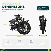 Vélo électrique pliable KOOLUX X12 avec pneus larges 20*4 pouces, cadre léger en alliage d'aluminium, puissance élevée, vélo cargo électrique, entrepôt UE