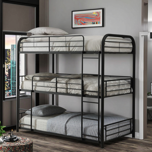<span class=keywords><strong>Lit</strong></span> superposé moderne <span class=keywords><strong>en</strong></span> acier à cadre métallique à trois couches avec <span class=keywords><strong>hauteur</strong></span> réglable Style bois massif pour adultes - Product Image 1