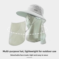 Sombrero de Sol con Protección Facial y de Cuello, Diseño a Rayas, Ventilación y Transpirable, de una Sola Pieza