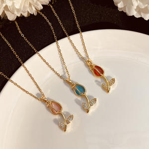 <span class=keywords><strong>2026</strong></span>年バレンタインデーギフト ステンレス製金メッキチューリップフラワーペンダントネックレス 彼女へ - Product Image 2