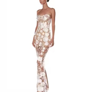 Nouvelle robe de soirée pour femme, design automne, haute qualité, sexy, sans bretelles, vintage, avec broderie florale, maxi, en dentelle - Product Image 4