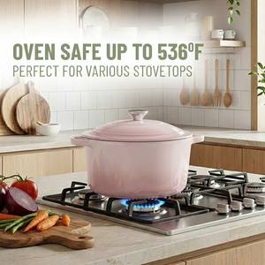 Casserole <span class=keywords><strong>en</strong></span> <span class=keywords><strong>fonte</strong></span> émaillée rose clair E-TOP, faitout hollandais avec couvercle, pot à soupe robuste, ustensiles de cuisine durables, compatible four - Product Image 6