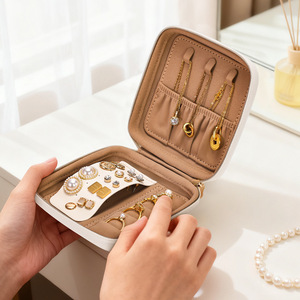 Custom Logo Leather Jewelry Box with Zipper Closure Portable Travel Jewelry Case Organizer for Necklaces Earrings <strong>Rings</strong> <strong>Storage</strong> - Product Image 4