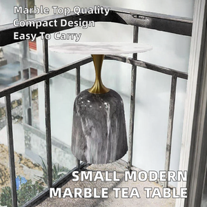 Mesa de Té Pequeña de Forma Especial, Mesa Consola Portátil de Mármol de Alta Gama con Rayas Modernas de Vidrio para Sala de Estar, Hotel, Villa - Product Image 2