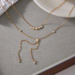 Collier ras du cou double couche en acier inoxydable plaqué or 18 carats avec pendentif Smiley et zircone ronde, résistant au ternissement et à l'eau, par J&D Jewelry - Product Image 5