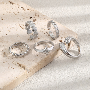 Stainless Steel Open <b>Adjustable</b> <b>Ring</b> Star Heart Twist Design Waterproof Hypoallergenic Trendy Finger <b>Ring</b> For Women Daily Wear - Product Image 6
