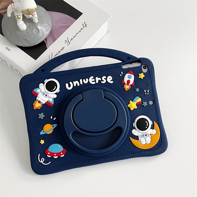 Portable Shockproof Tablet case for iPad 11 10th Gen 10.9 Pro 11 air 11 Mini 7 Cute Cover with 360 Rotating Hand Holder Spaceman