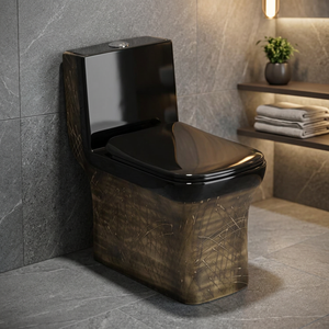 WC monobloc en céramique doré ivoire moderne à siphon, à poser au sol, avec double chasse, équipement sanitaire pour salle de bain - Product Image 6