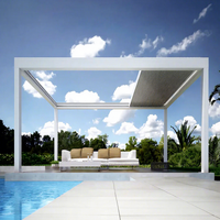 Pergola Bioclimatique Motorisée Moderne en Aluminium avec Lames Orientables, Imperméable, Banc et Table Intégrés, pour Zone de Détente Extérieure et Jardin, Abri d'Été