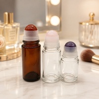 Flacon roll-on en verre ambré 50 ml avec bille de cristal naturel, distributeur d'huiles essentielles, perles de cristal en quartz rose et aventurine pour anniversaire