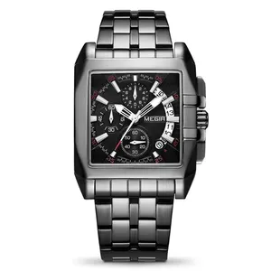 Montre pour homme MEGIR 2018, bracelet en acier inoxydable, montre à quartz carrée, montre de luxe tendance, étanche, pour homme - Product Image 5