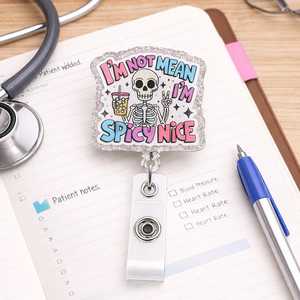 OEM ODM Soporte de acrílico para credencial con diseñ<span class=keywords><strong>o</strong></span> de esqueleto divertido y bonito, con la frase 'I'm Not Mean I'm Spicy', accesorio único y lindo para enfermeras - Product Image 3