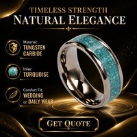 Nouvelle Bague Tendance en Carbure de Tungstène 8mm avec Incrustation de Turquoise Concassée, Ajustement Confortable, pour Hommes et Femmes, Idéale comme Alliance ou Bijou Quotidien, Cadeau