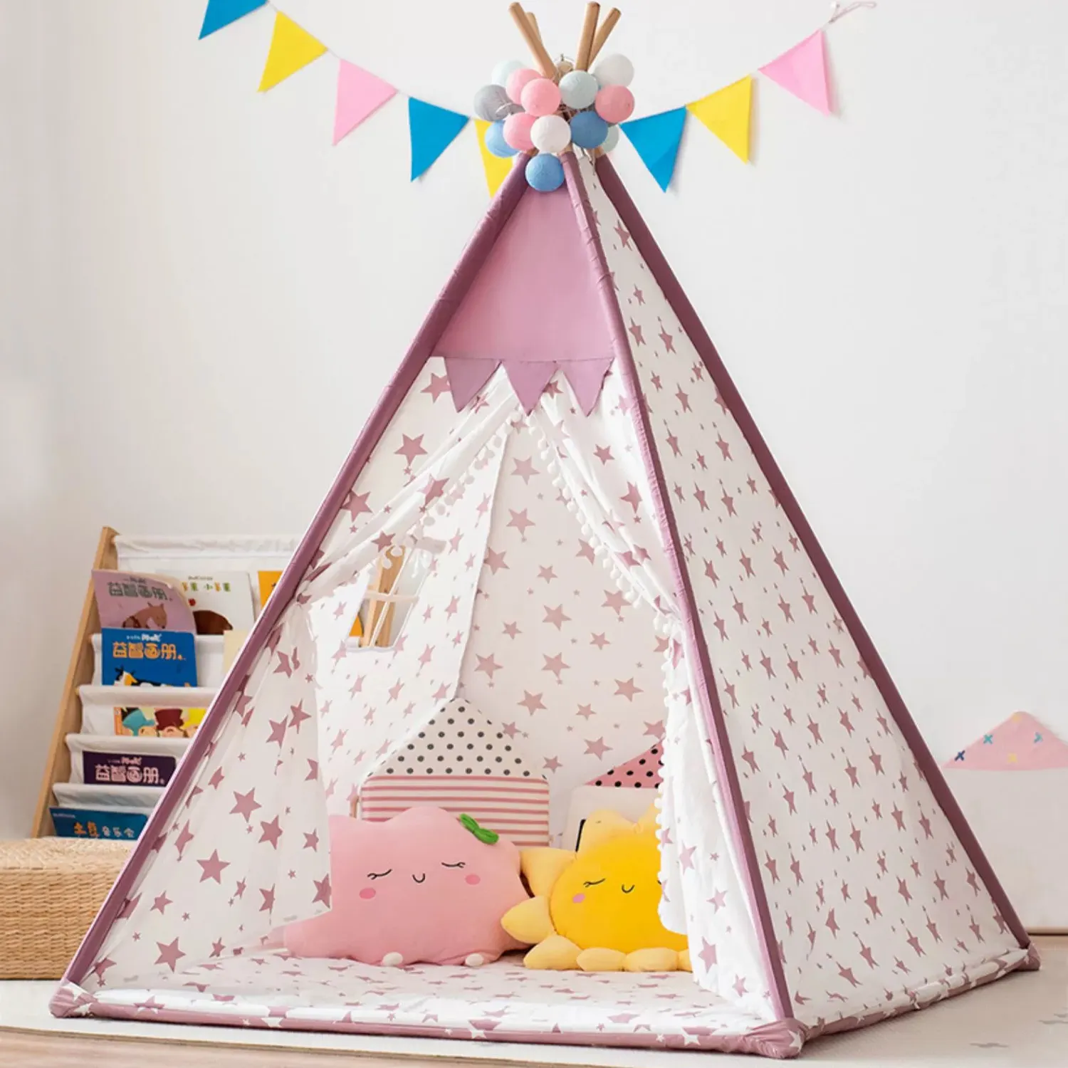 Cotton Canvas Toy Tent Kids Indoor Tent Pink Children Play Tent House for Kids Girls