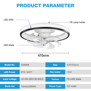 Ventilateur de plafond LED pour chambre à coucher, type de montage IPX0, décoration, moteur ABS, 5 pales, 13 pouces, avec lumière, W25008, lampe de ventilateur W25008 - Product Image 3