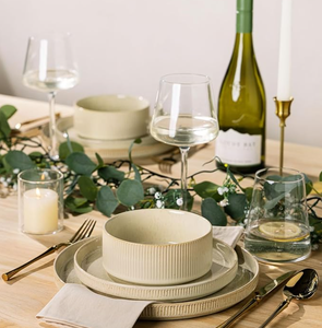 Service de vaisselle en céramique écologique personnalisable, 4 pièces, assiettes et bols en porcelaine légers, résistants aux rayures, qualité alimentaire - Product Image 5