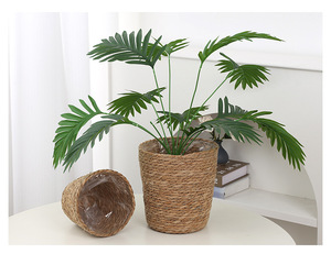 Panier de fleurs en paille tressée fait main, <span class=keywords><strong>pot</strong></span> de fleurs en jonc de mer style nordique avec doublure, couvercle de <span class=keywords><strong>pot</strong></span> de plante intérieur/extérieur pour la décoration de la maison - Product Image 3