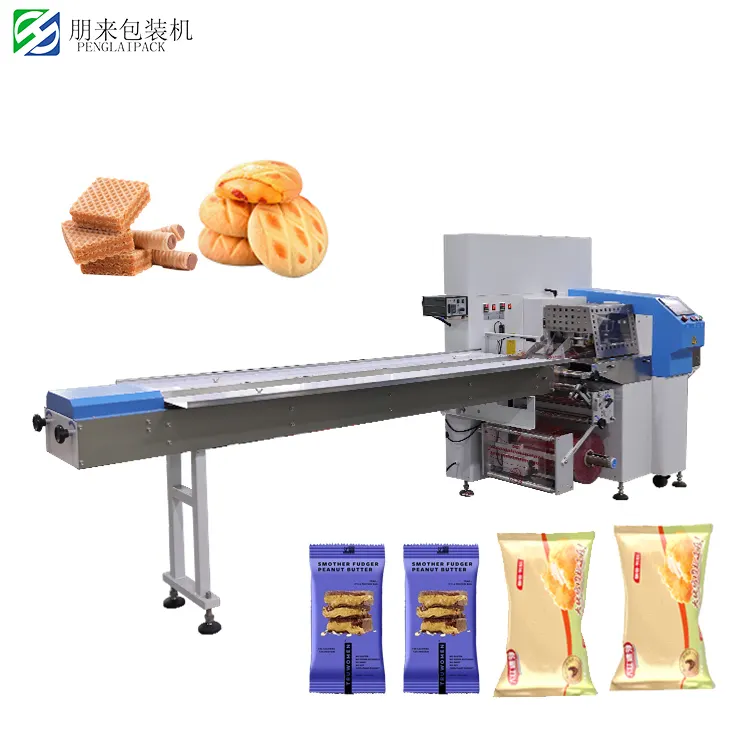 Tự động Túi nhựa ngang gối Wafer đôi kẹp Cookie bao bì dòng chảy wrapper Biscuit máy đóng gói