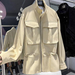 Giacca in Vera Pelle di Pecora per Donna, Autunno 2026, Elegante Cappotto Lungo Oversize con Colletto Alto - Product Image 2