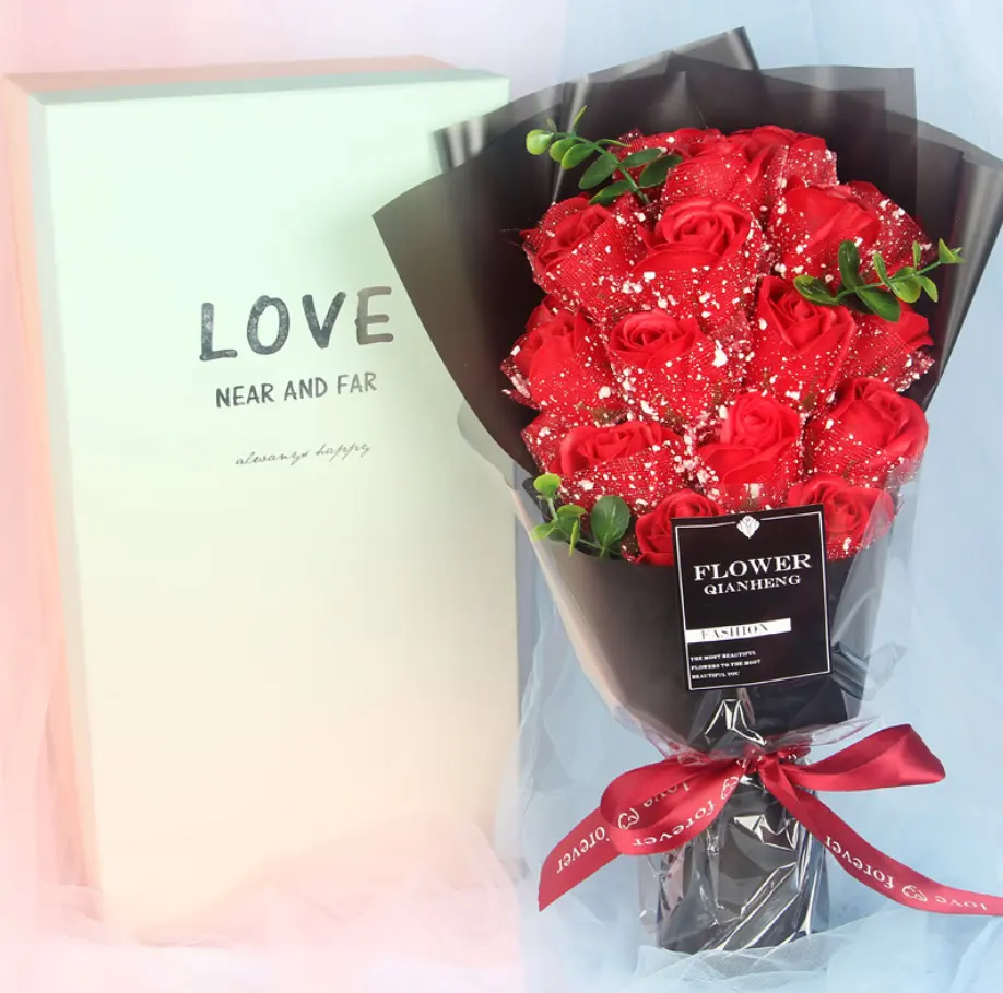 Cadeau souvenir Oeillet Rose Design populaire Fleur de savon parfumée à la mode dans une boîte Offre Spéciale