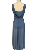 BC032018 Baili Blue Cowl Neck Draped Back Mesh Ballet Lyrical Dance Dress Long Sleeveless Costume Competition Dancewear Adults