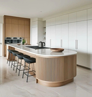 Vermonhouzz Vente en gros de placards de cuisine minimalistes bicolores en bois blanc à ouverture par poussée, avec placage bois et résistance aux taches