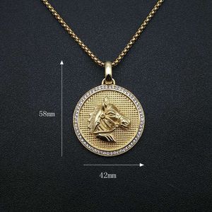 yunnique Stainless Steel Gold Plated Horse Head Pendant Necklace With Diamond Encrusted <b>Edge</b> For Men Women Gift Jewelry - Product Image 2