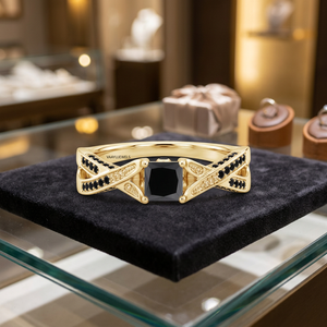 Anillo Negro con Corte Princesa Natural para Mujer, Oro de 10K, 14K, 18K, Plata 925, 935, Joyería de Lujo para Compromiso, Boda, Fiesta, Chapado en Rodio - Product Image 1