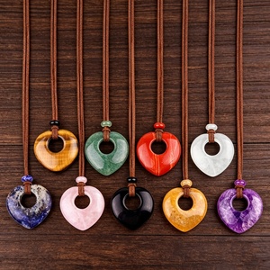 Collier en pierre naturelle, pendentif cœur creux en améthyste, cristal rose, œil de tigre, chaîne en forme de cœur, vente en gros - Product Image 1