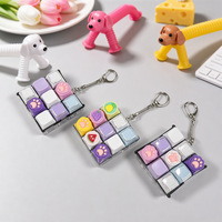 Porte-clés anti-stress en silicone souple, motif chat et fruits de dessin animé, avec fonction push-pop et clicker, petit pendentif cube