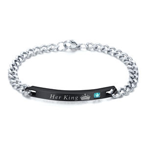 Valentine's Day Gift Idea Classic Anti-Allergy Stainless Steel <strong>Bracelet</strong> 'King' Inscribed Zircon for <strong>Boyfriend</strong> <strong>Girlfriend</strong> Lovers - Product Image 5
