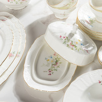 Service de table personnalisé pour restaurant et hôtel, en porcelaine céramique à bord doré, durable, minimaliste, assiettes, plats, bols, ensemble de vaisselle