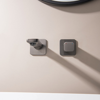 Robinet de lavabo mural carré en laiton massif gris brossé, mitigeur chaud/froid pour projet de salle de bain d'hôtel