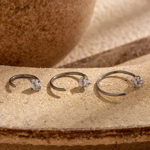 Anel de Nariz de Titânio ASTM-F136 para Atacado DIY, Brincos de Cartilagem em Titânio, Argola de Titânio com Zircônia em Forma de C - Product Image 5