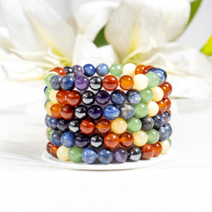 Bracelet en perles de cristal naturel 7 chakras de 8 mm, style classique, pour la guérison, la méditation, la mode, le bouddhisme tibétain, anniversaire - Product Image 1