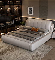 Lit double moderne et élégant en cuir, ensemble de meubles de chambre à coucher, lit double en bois populaire pour la maison et l'hôtel