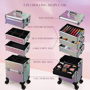 Extra Large <b>Makeup</b> Rolling <b>Case</b> Travel 5 in 1 Cosmetic Train <b>Case</b> Trolley Box Multi-functional <b>Makeup</b> Storage <b>Organizer</b> Cart - Product Image 2