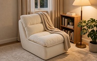 Fauteuil d'appoint sans accoudoirs en velours côtelé ivoire, rembourrage épais, style moderne, compressé sous vide, pour salon et chambre
