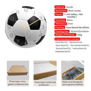 <strong>Funky</strong> Design Creative Acrylic Sports Ball <strong>Wall</strong> <strong>Clock</strong> Quartz Silent for Quirky Decor - Product Image 3