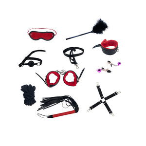 Kit de Bondage de Felpa Rojo y Negro de 10 Piezas, Juguetes Eróticos para Adultos, Parejas, Dominación Apasionada - Product Image 4