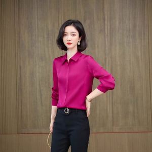 Primavera nuevo diseñador elegante grueso camisas de manga larga de seda para mujer estilo de oficina suelto con decoración de botones y logotipo en la parte delantera - Product Image 6