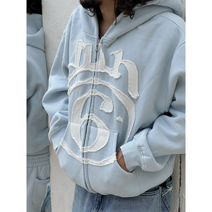 OEM Custom Embroidery Logo Patchwork Heavy Weight 500GSM Streetwear Men Zipper Hoodies - Product Image 1