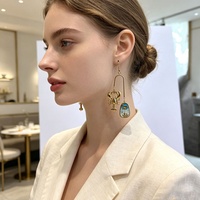 Boucles d'oreilles pendantes longues en acier inoxydable haut de gamme, couleur or vintage, avec fermoir homard, pour femme, style luxe léger, transfrontalières