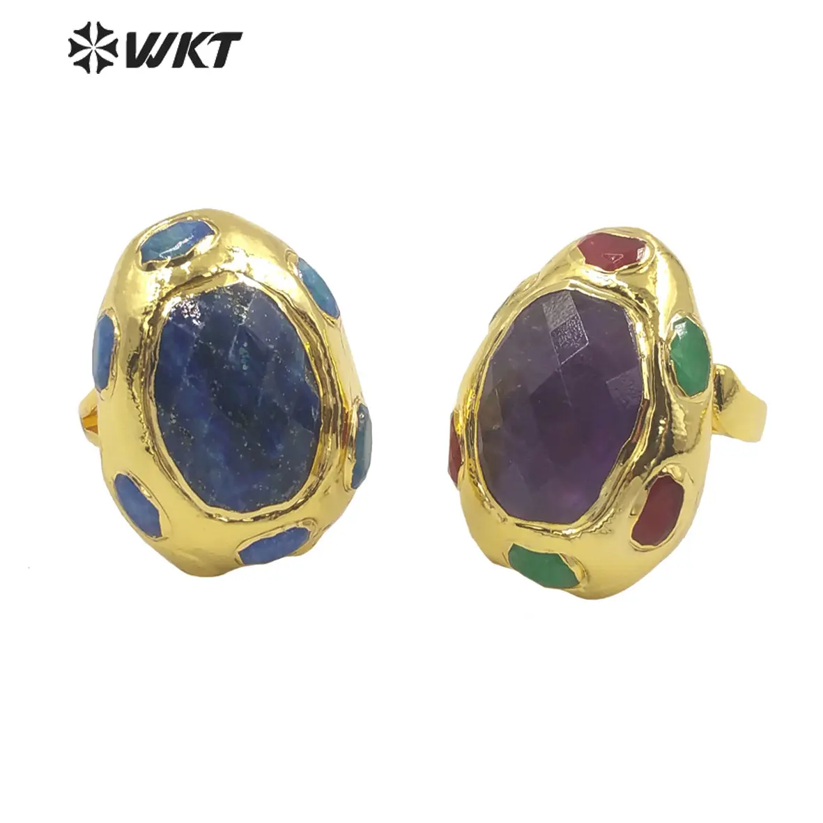 WT-R405 Batu Permata Alami, Cincin Batu Permata Sodalit 18K Berlapis Emas, Seni Mulia Gas Mulia, Cincin Batu Permata Modis untuk Wanita