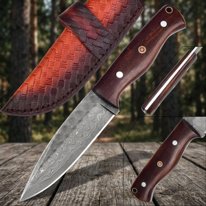Couteau à lame fixe en acier Damas fait main, qualité DIY, pointe en U, manche en bois, pour la chasse, le camping et les activités de plein air - Product Image 3