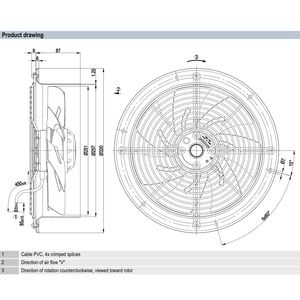 Ventiladores axiales ebmpapst W2E250-CL06-01 de 250 mm, 150 W, 230 V CA, ventiladores eléctricos, ventiladores para aire acondicionado, ventiladores axiales de refrigeración, ventiladores para enfriadores. - Product Image 3
